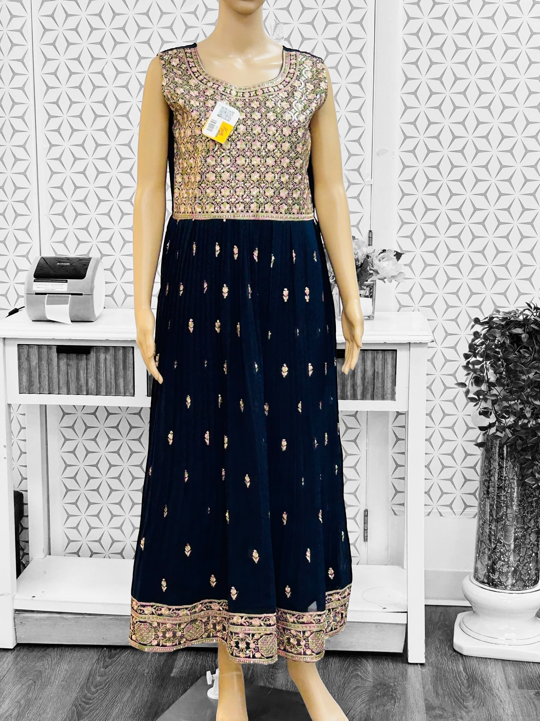 Dark blue georgette long kurti