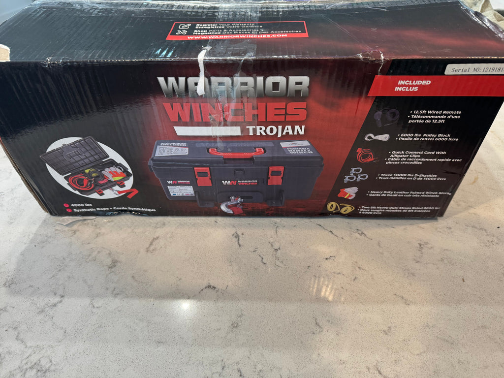 Trojan Portable 12v Electric Winch 4,000lbs - ATV/UTV Winch with Synthetic Rope, Easy to Carry, No Installation – Ideal for Truck, Off