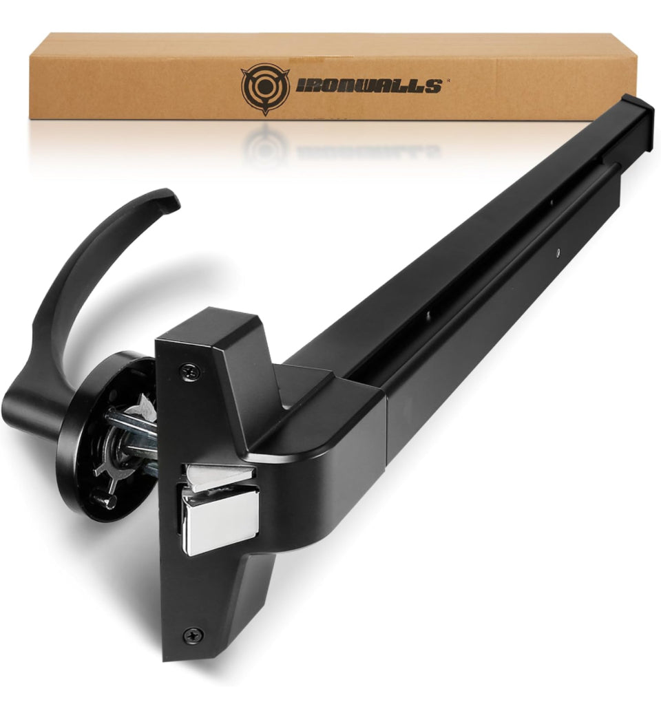 IRONWALLS Door Push Bar Panic Exit Device Aluminum with Handle Lever, Black 32" Commercial Push Panic Bars for Emergency Exit Doors, Heavy Duty Panic