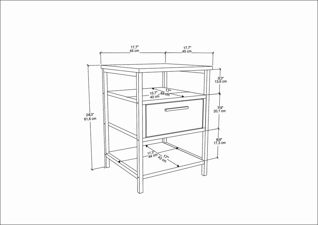 Alba Nightstand Side Table with Metal Frame