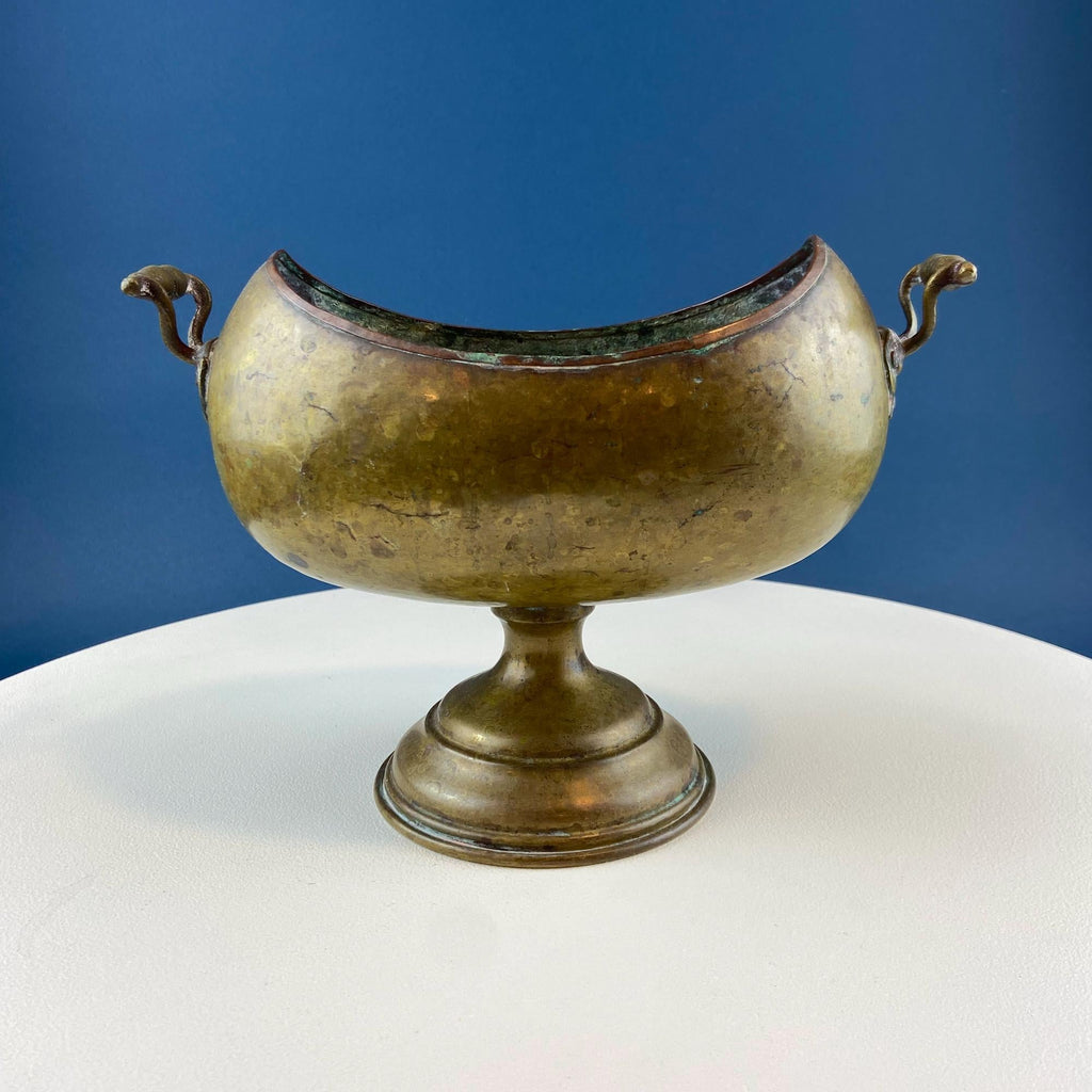 Antique Hand Hammered Brass & Copper Jardiniere Footed Flower Pot Vase. Herb Growing Container. Rustic Table Decor. 19th C Imperial Russia.