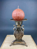 Antique Silver Plated Pillar Candle Holder with Peacocks