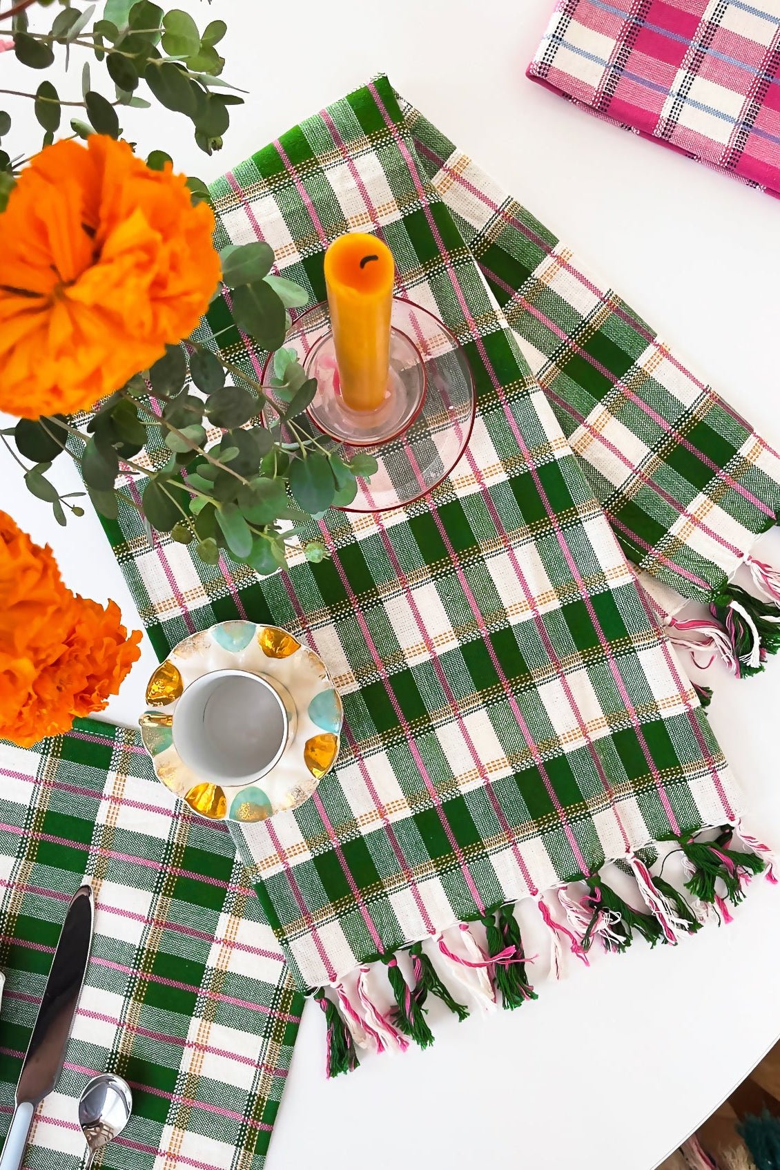 San Andres Gingham Forest & White Kitchen Towel