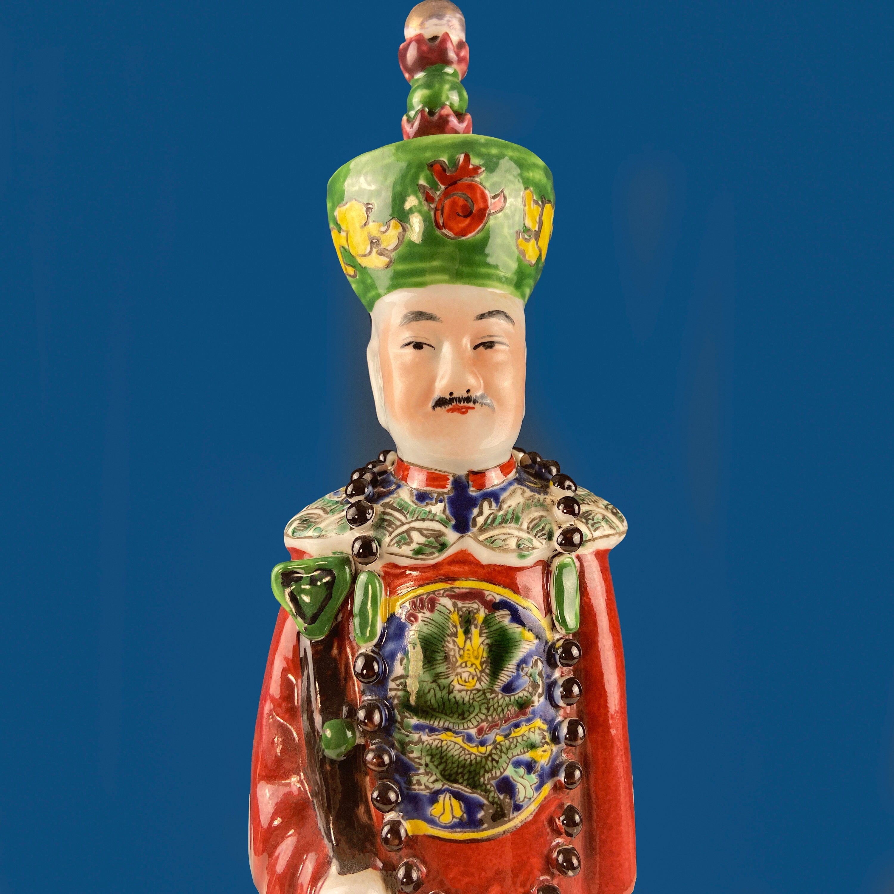 3 Ceramic Sculptures of Asian Royal Advisors or Immortals. Collection of Large Figurines of Asian Men in Traditional Chinese Clothing. Home Decor.