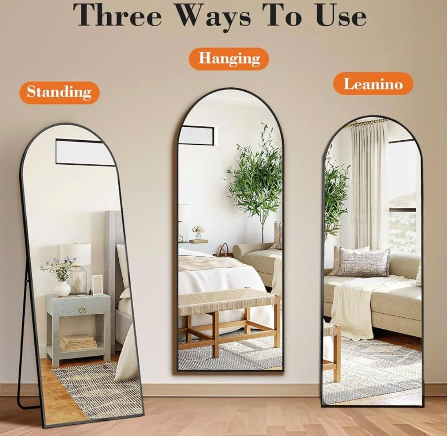 DUMOS Arched Full Length Mirror with Stand 64"x21" Floor Standing Aluminum Frame for Bedroom Body Hanging Leaning Modern Simple Home Decor Shatter-pro