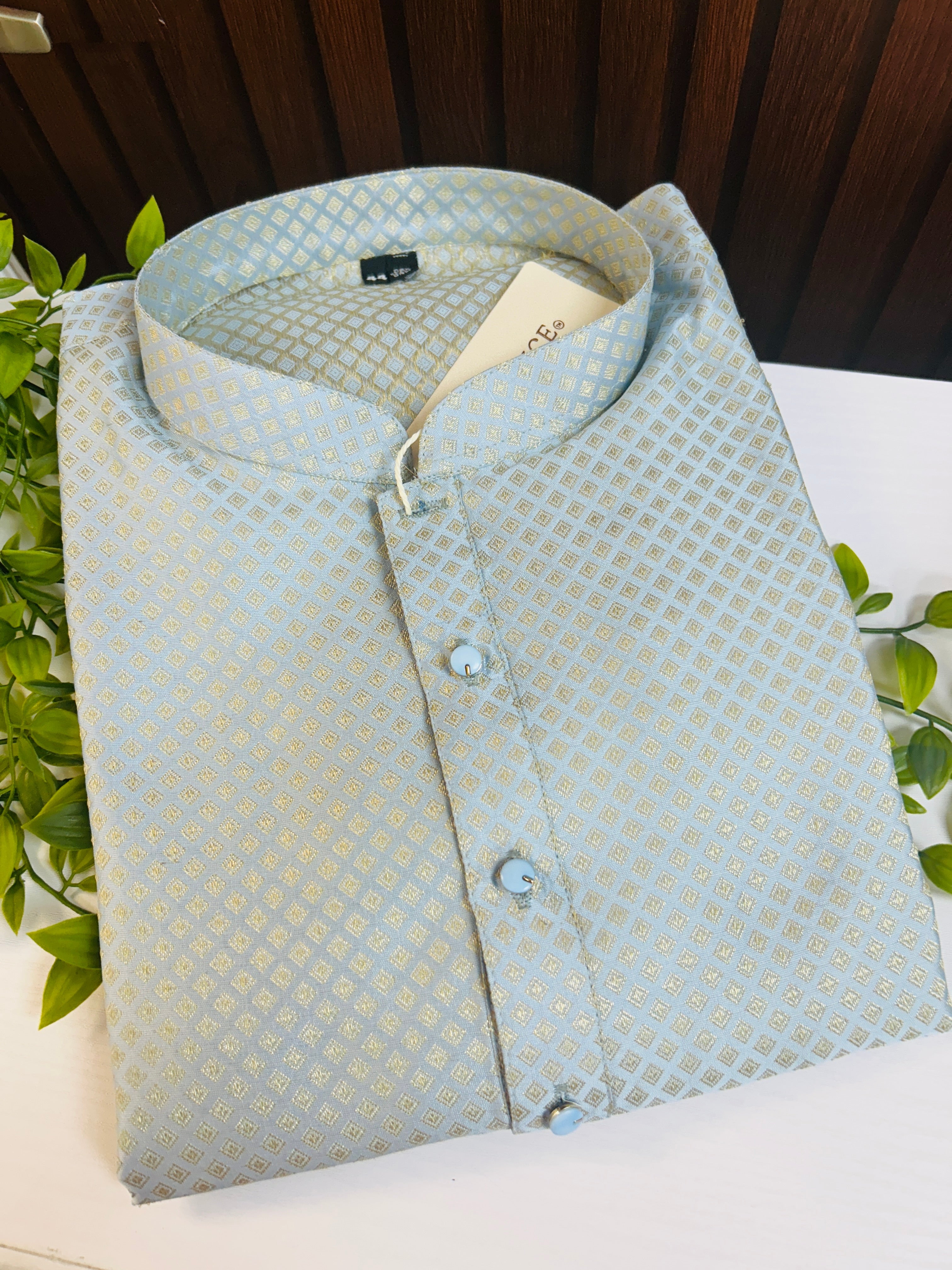Grey-GOLD / Silk cotton kurta set for men