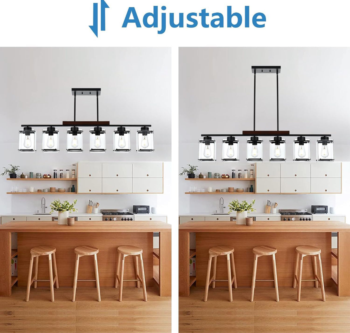 TULUCE 6 Light Farmhouse Chandelier Lighting Vintage Pendant Lighting Clear Glass Shade Flush Mount Lighting Fixture Black Pendant Lamp for Entryways,