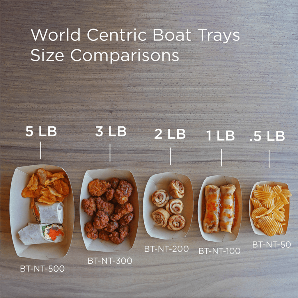 World Centric 1/2 LB NoTree Boat Tray (QTY:1000), SKU BT-NT-50