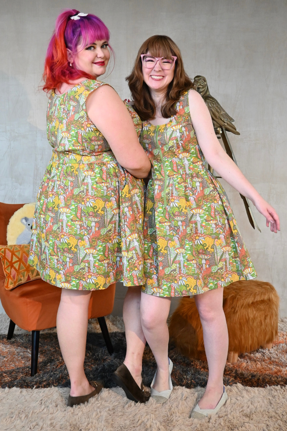 Mushrooms Fit & Flare Midi Dress in Olive