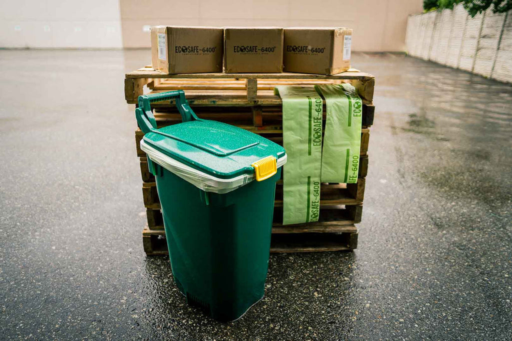 EcoSafe Zero Waste 13-Gallon Curbside Cart Green, Recycled Plastic, Animal Lock, Wheels (QTY 1), SKU CCGRN