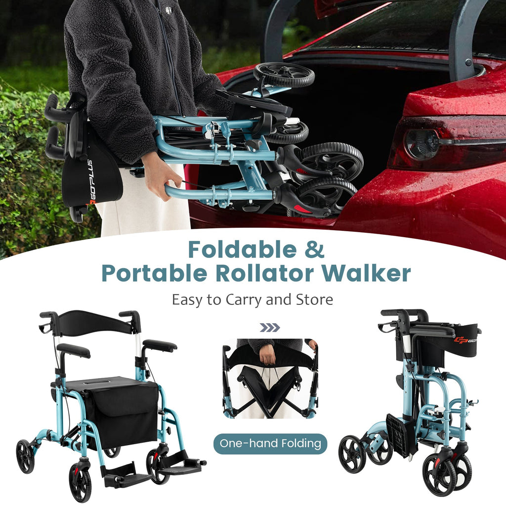 Folding Rollator Walker with Seat and Wheels Supports up to 300 lbs-Navy