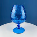 Blue Hand-Blown Glass Footed Vase. Large Goblet with Thumb Print Motif. Collectible Modern Glass. Home or Retail Decor. Interior Design Idea