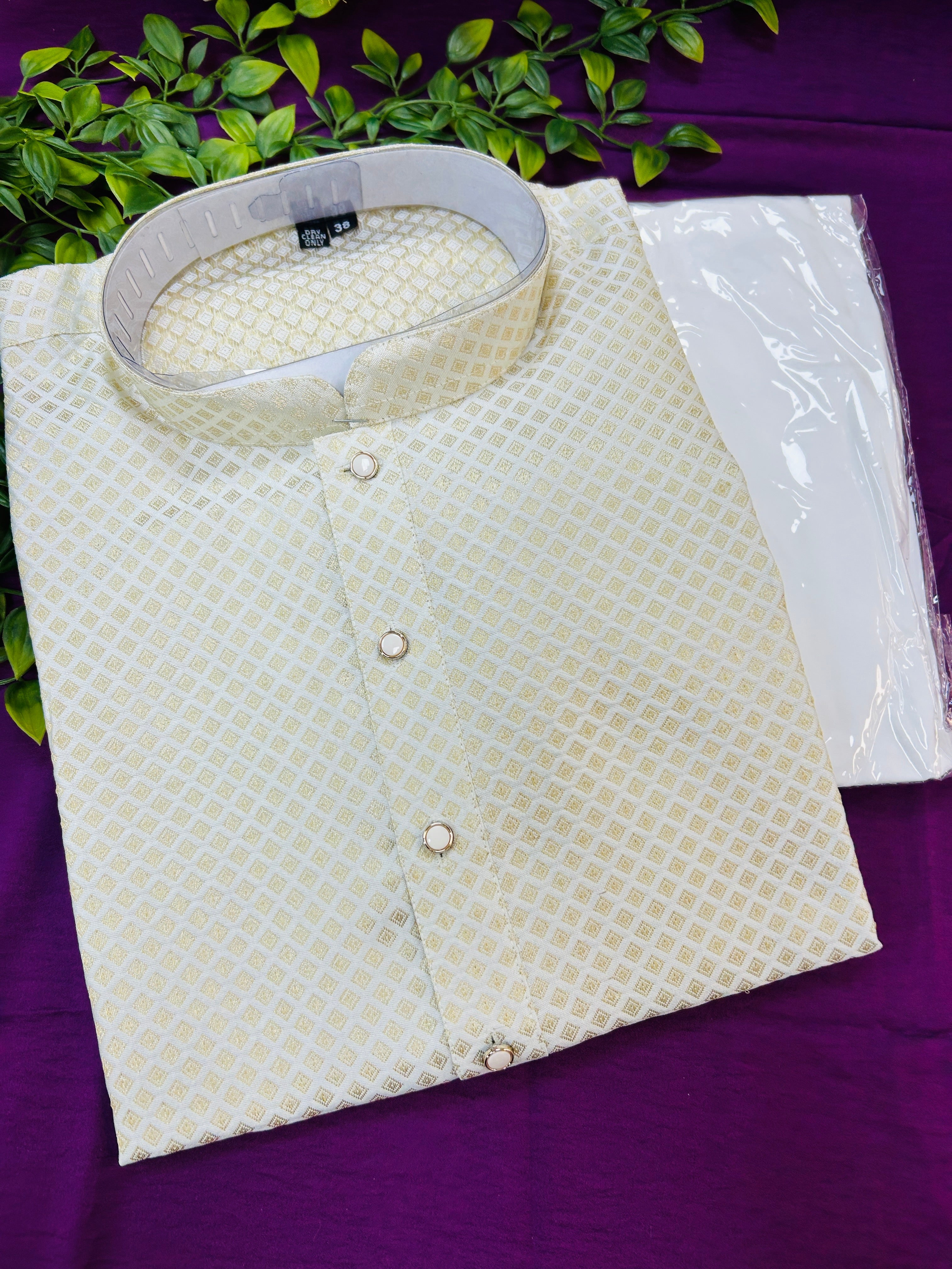 Off white silk kurta pant set