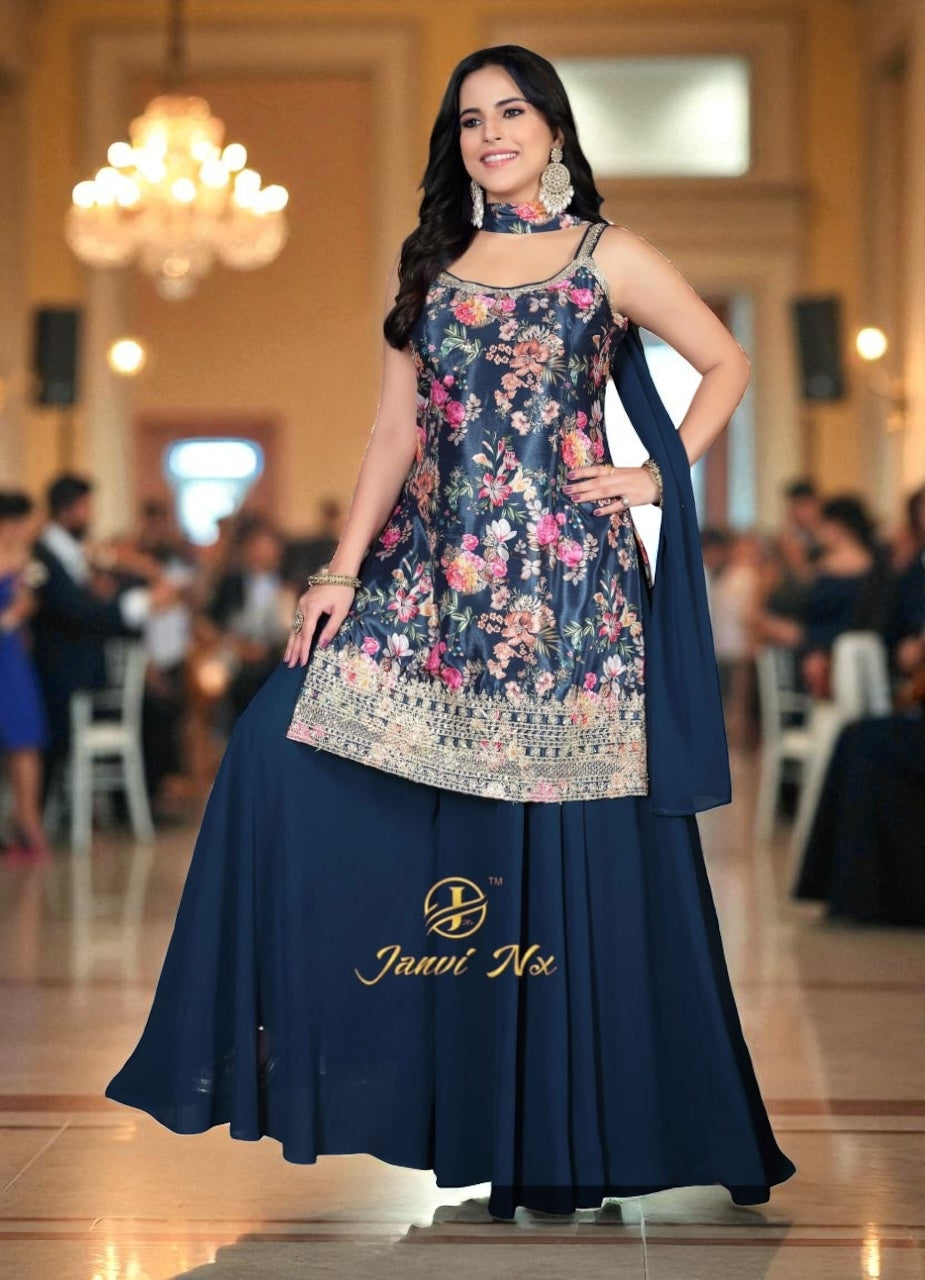 Satin silk party wear sharara set