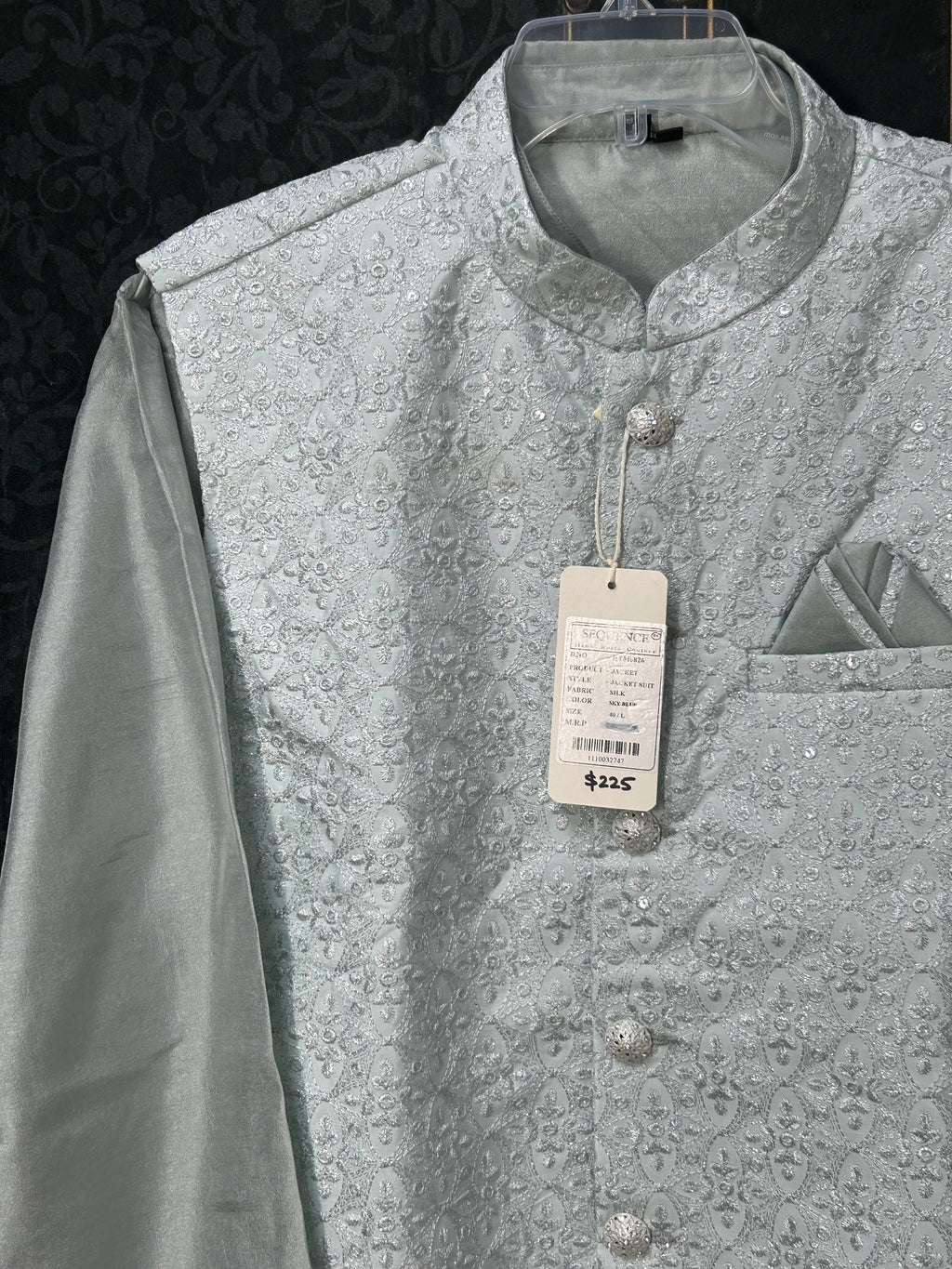 Light grey silk kurta set with jacket