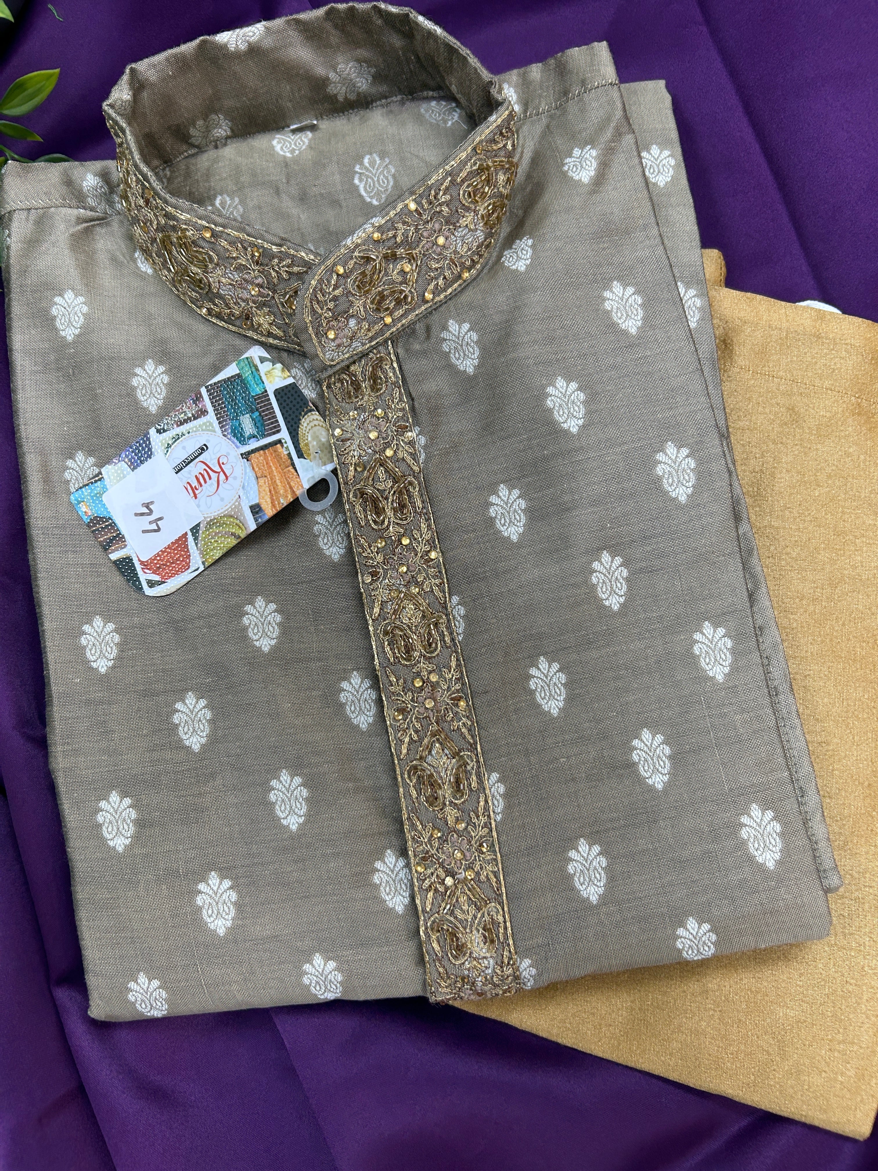 Cotton silk kurta | Mute Gold