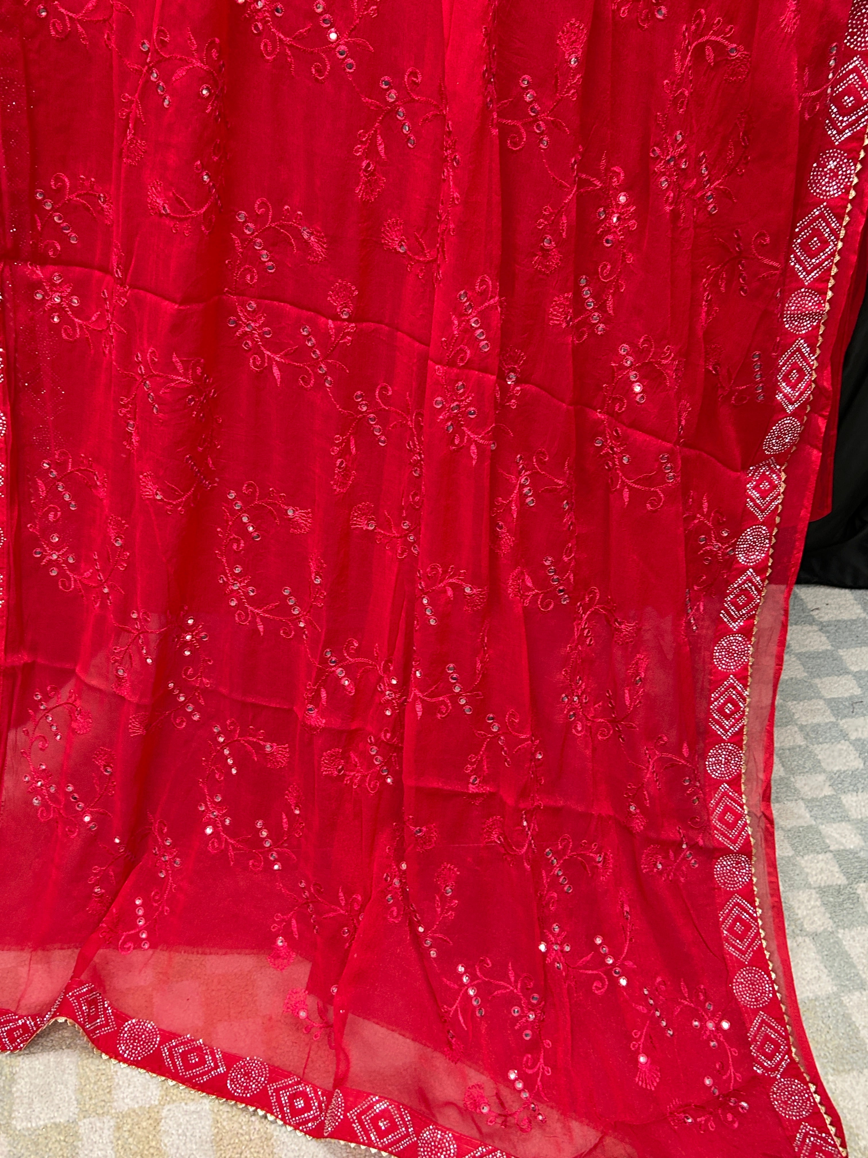 Chiffon mirror work saree