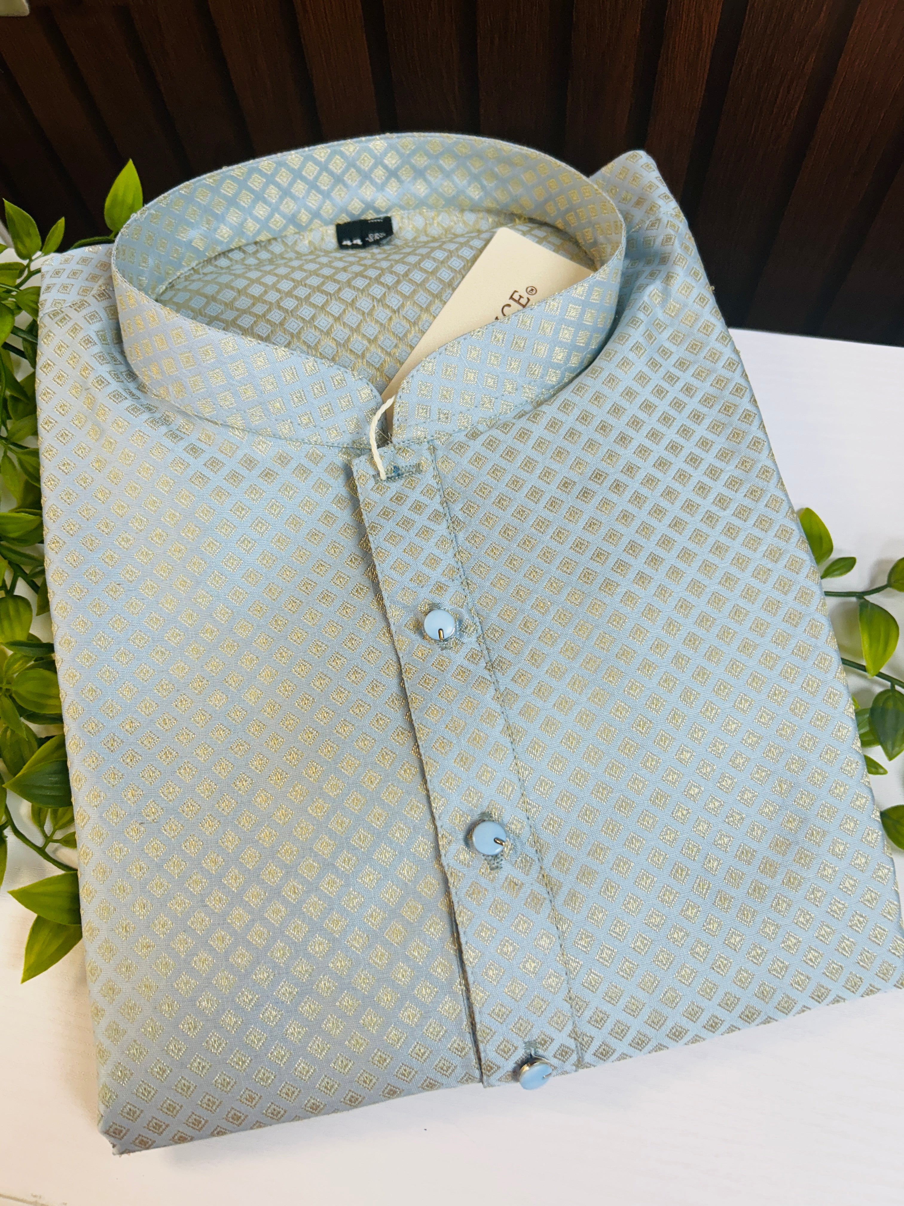 Grey-GOLD / Silk cotton kurta set for men