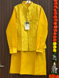 Yellow silk kurta set with jacket