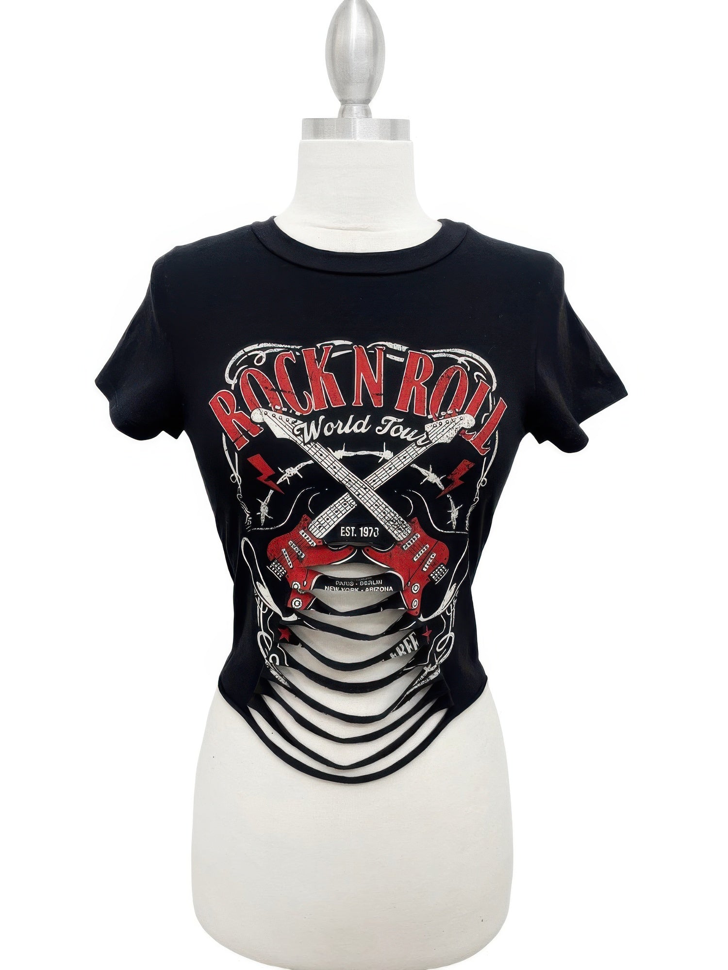 Rock N Roll World Tour Distressed Laser Cut Graphic Tee
