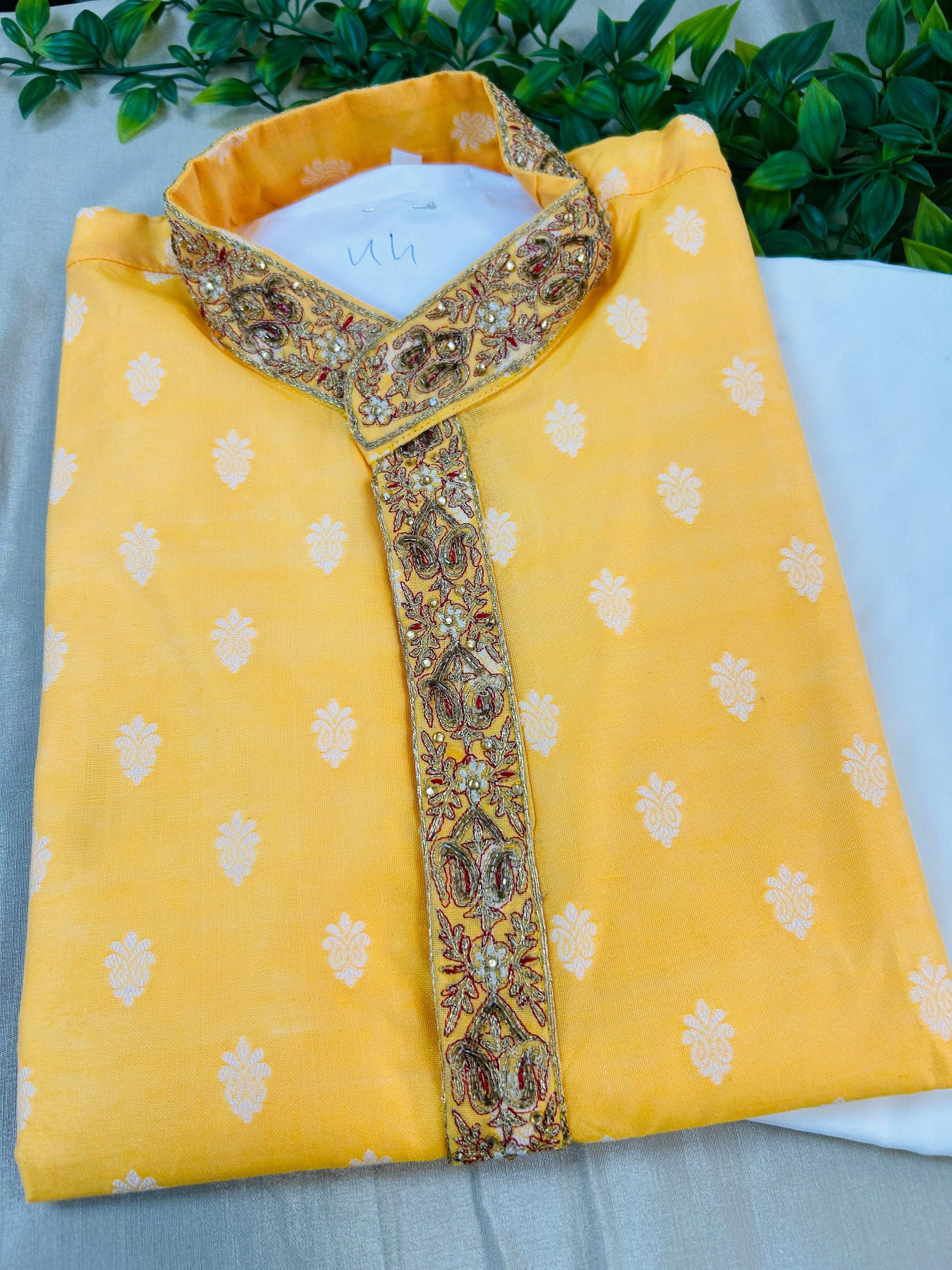 Yellow silk cotton kurta