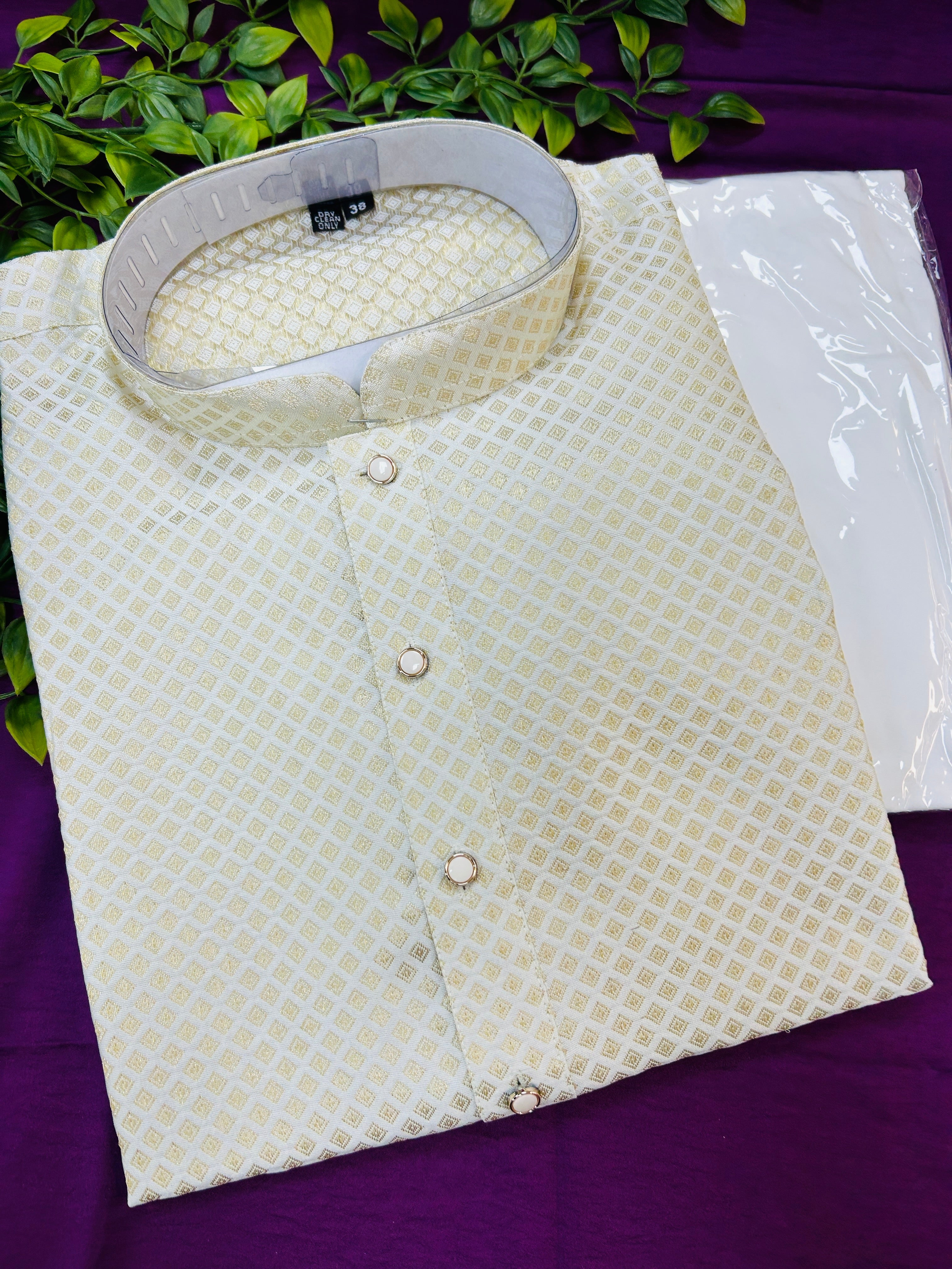 Off white silk kurta pant set