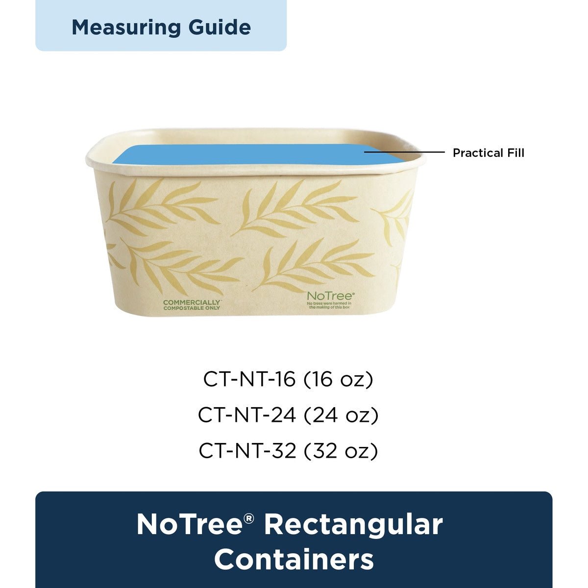 World Centric 16 oz NoTree Rectangular Paper Food Container, Compostable (QTY 300), SKU CT-NT-16