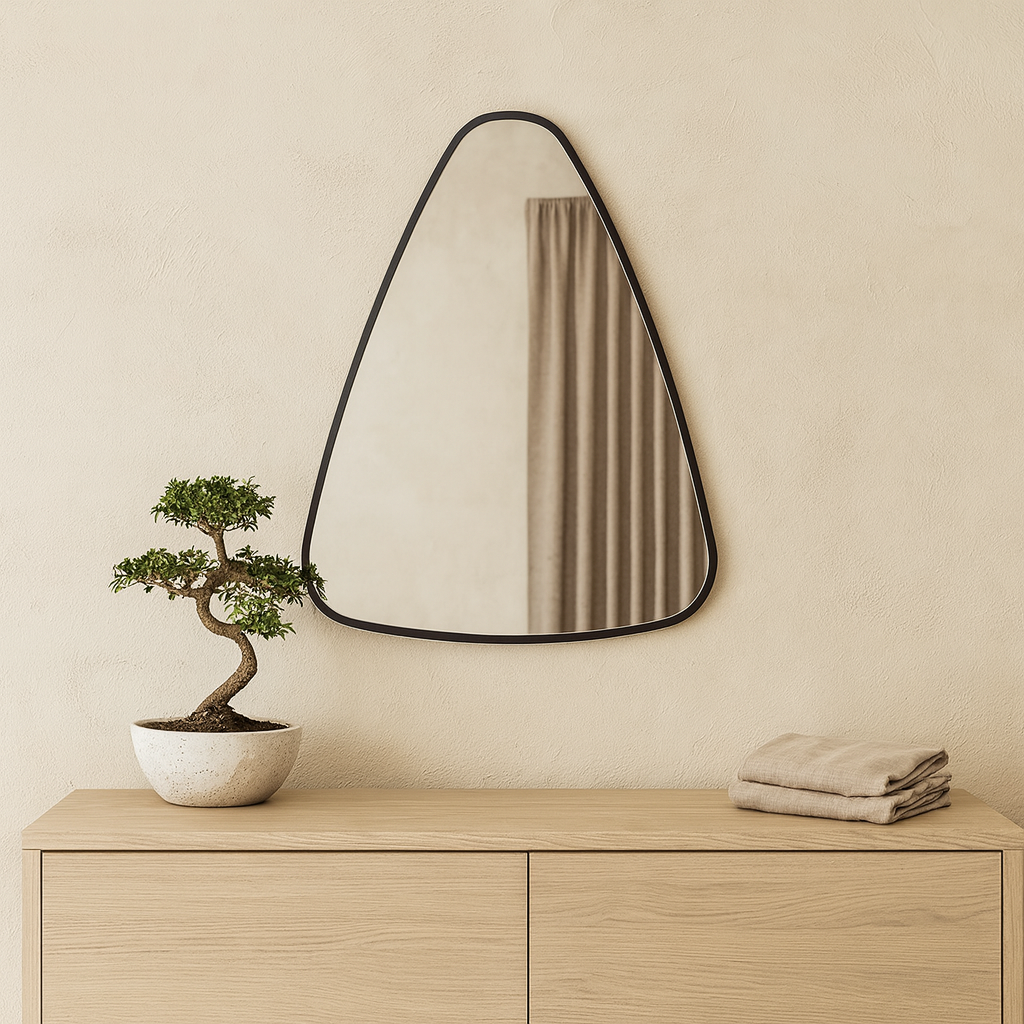 Modern Irregular Wall Mirror – Organic Triangle Mirror with Black Frame