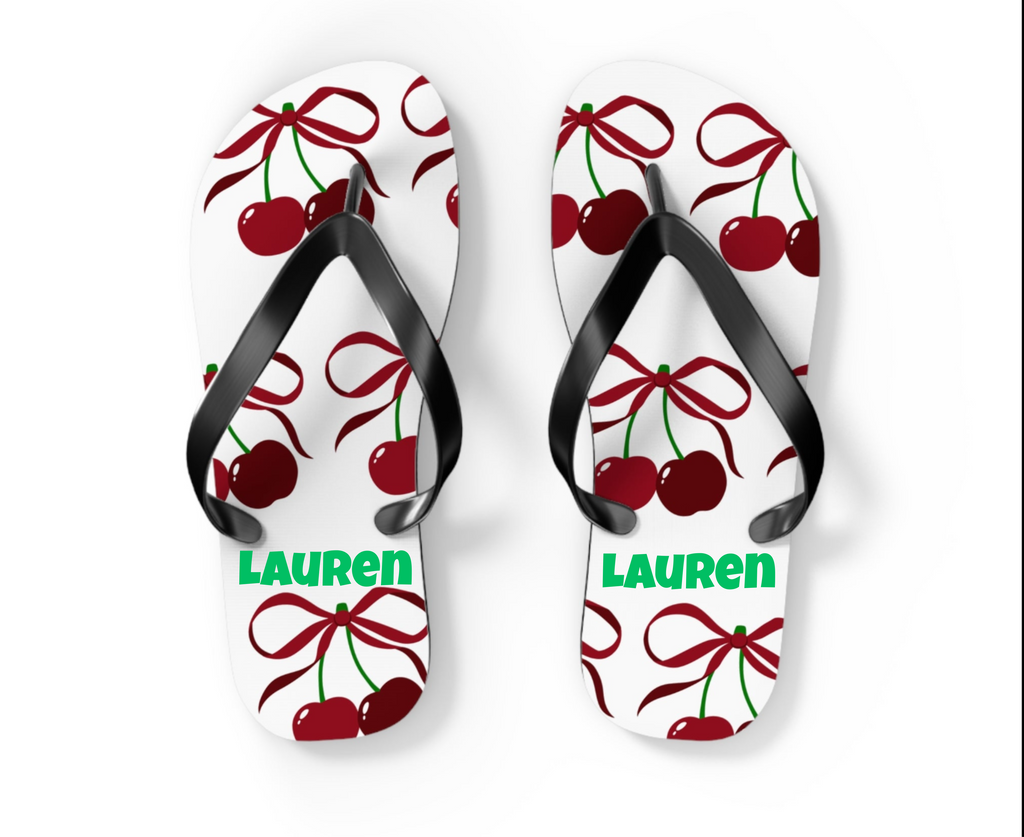 Customizable: Cherry Blossom Flip Flops, Tropical Beach Sandals, Summer Footwear, Perfect for Vacation, Gift for Her, Cute Pool Slides