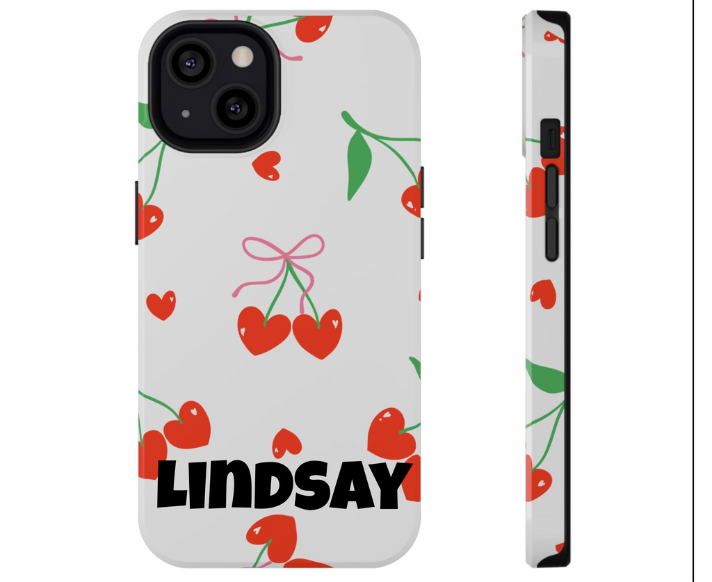 Customizable: Cherry Heart Impact-Resistant Phone Case