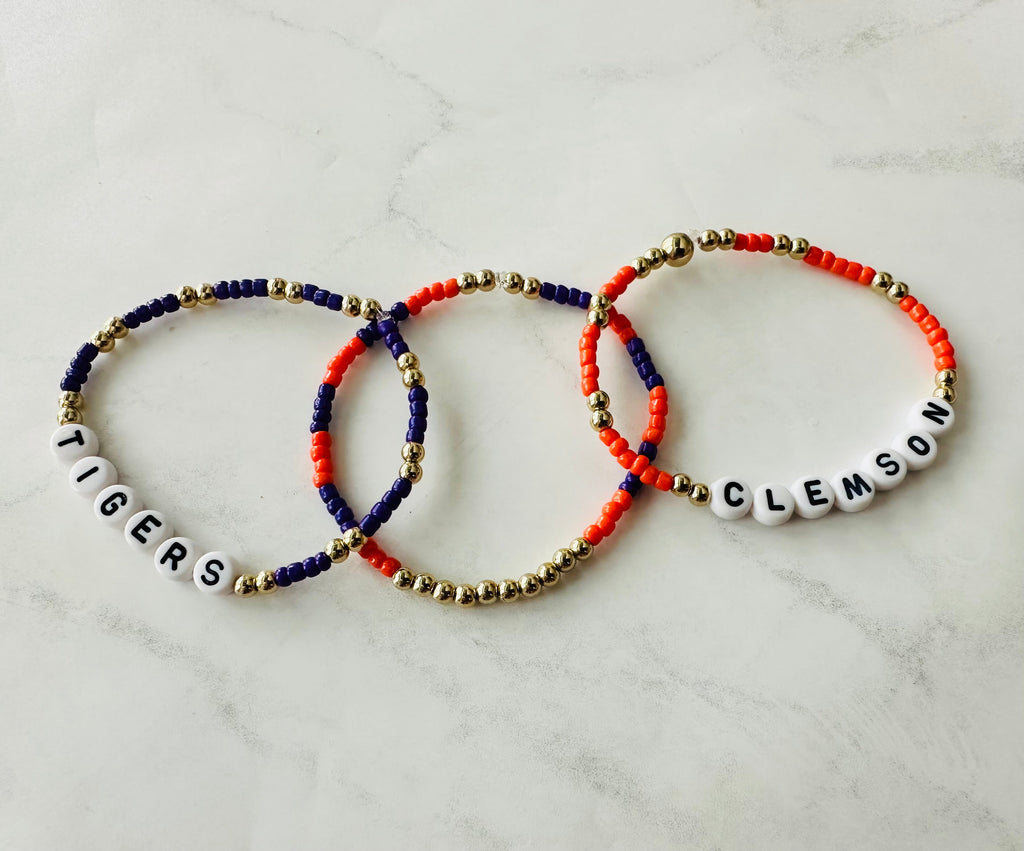 Clemson Game Day | Tigers Bracelet Set – Orange, Gold, and Purple (Set of 3)