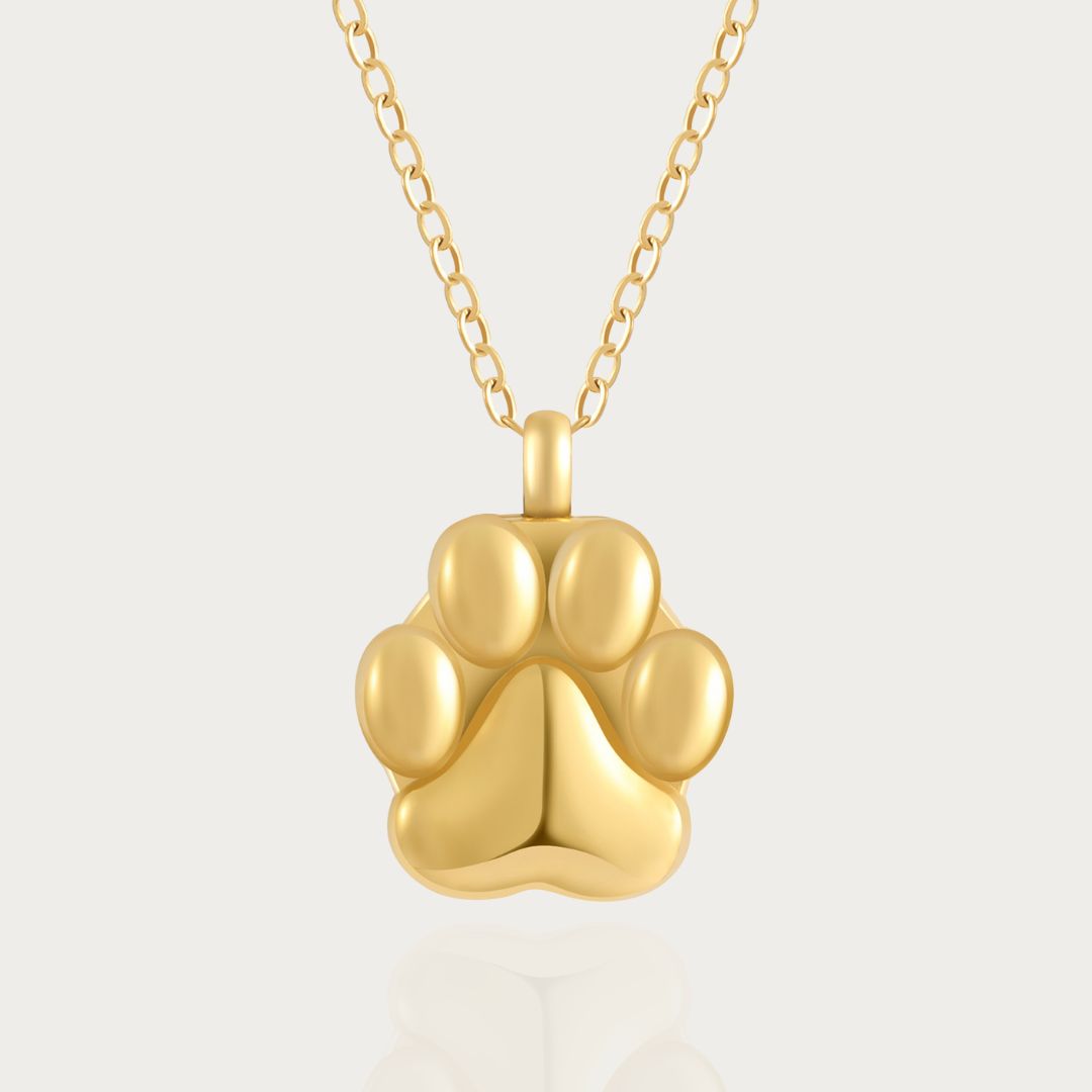 Paw Print - Cremation Necklace for Dog & Pet Ashes - Gold