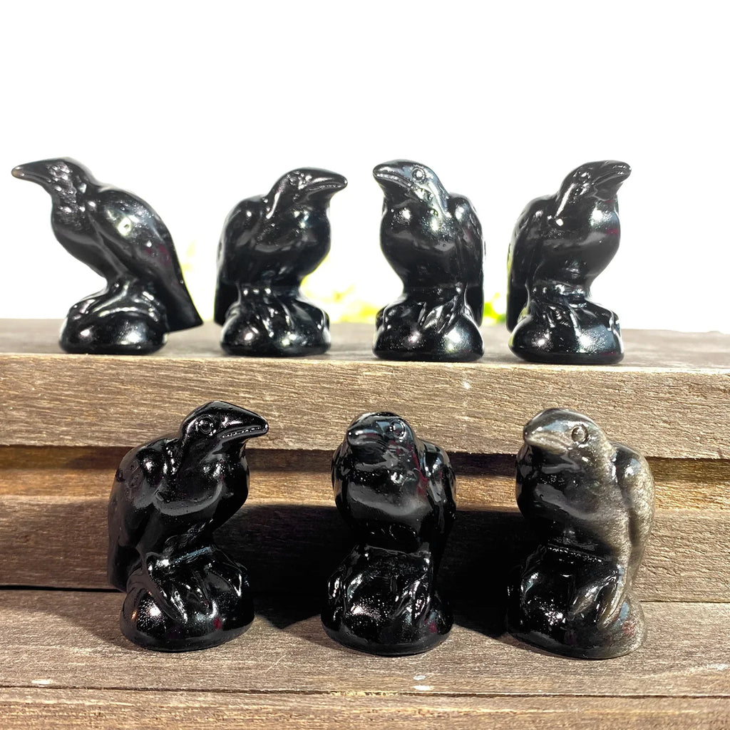 Obsidian Raven Statue