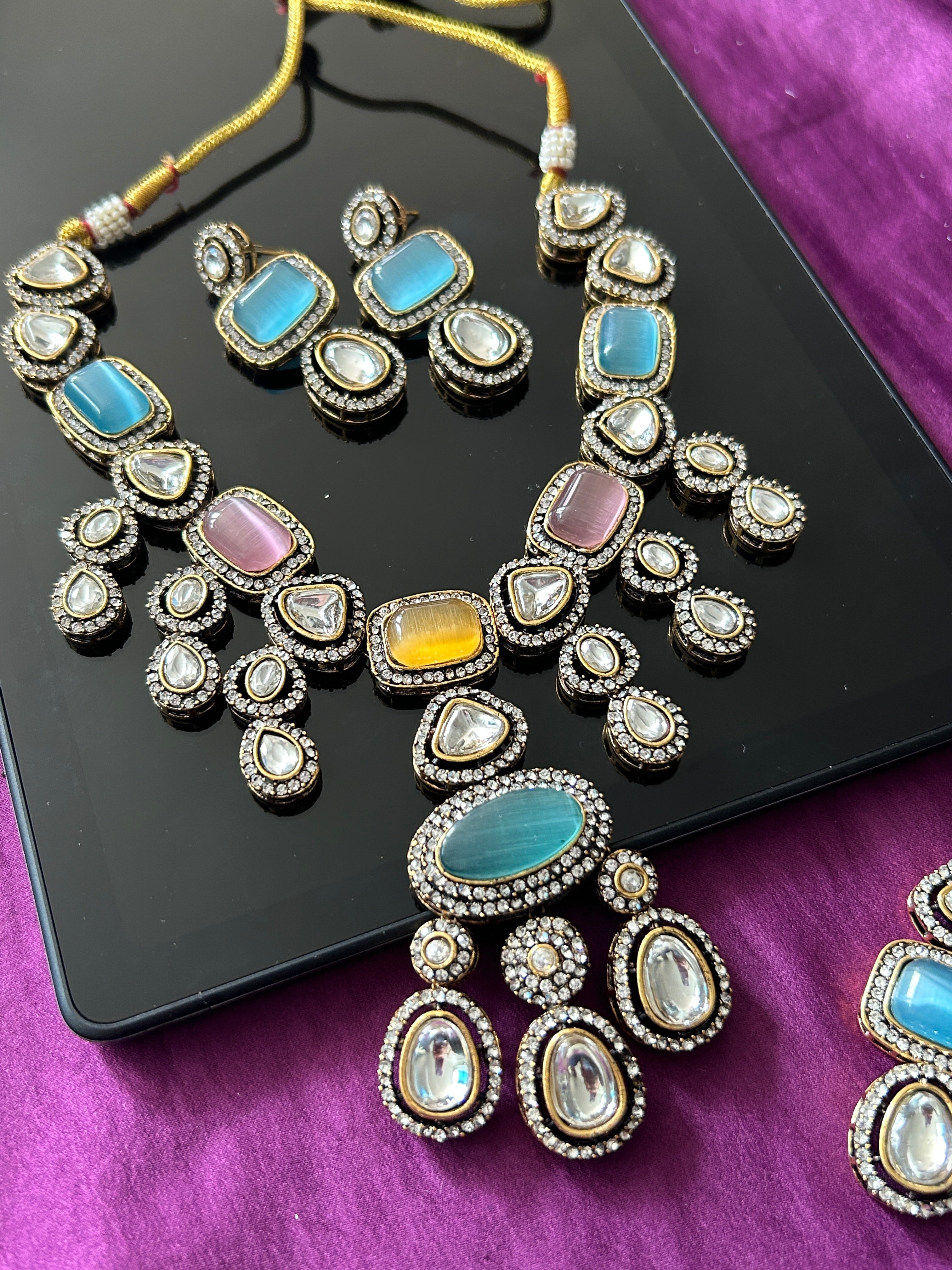 Moissanite necklace set with Maang Teeka