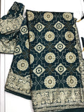 Teal blue Bandhani saree
