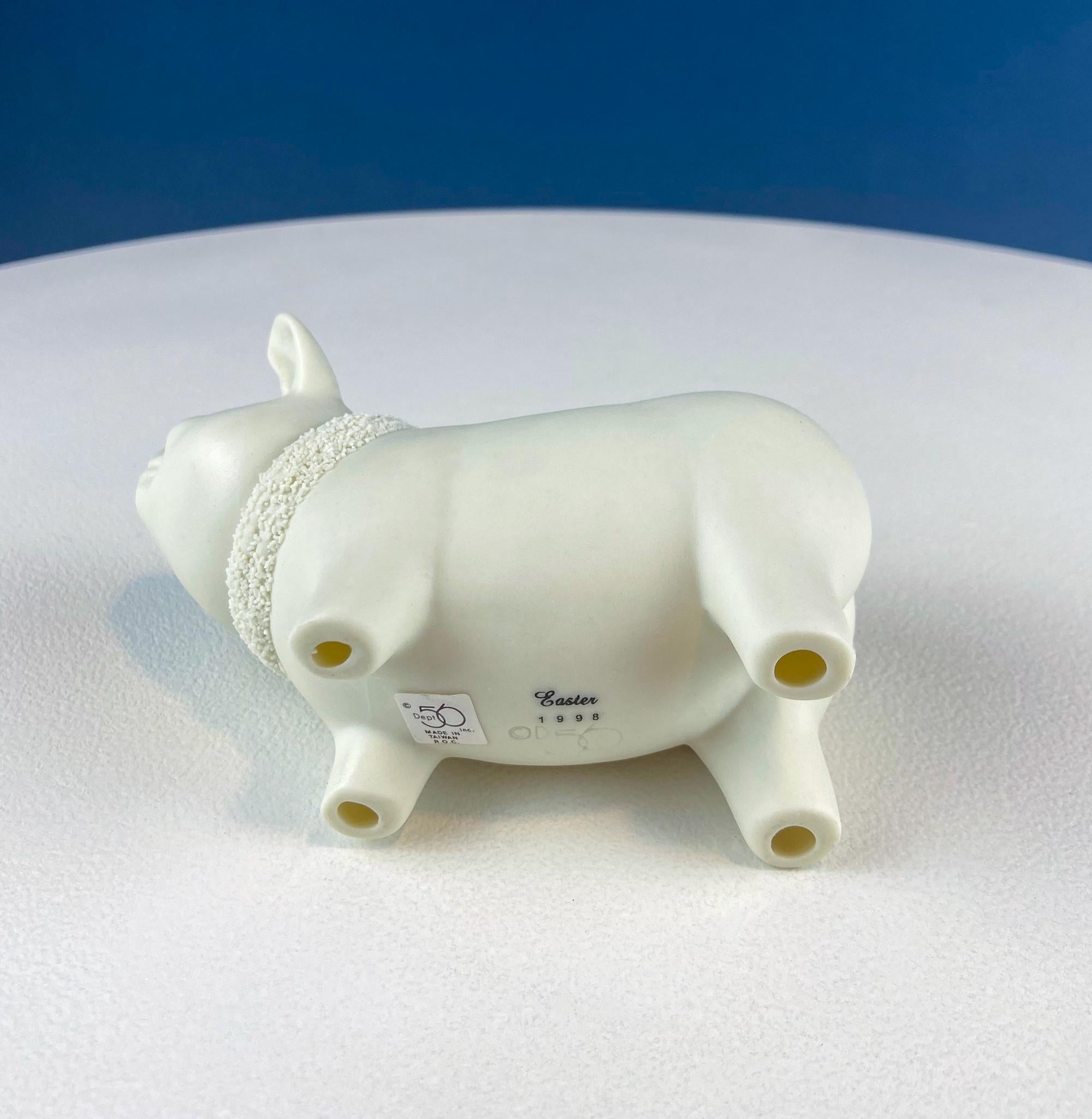 Lucky Smiling Pig Figurine by Snow Babies and Department 56. Cute White Porcelain Piglet Wearing Scarf. Holiday Decor. Collectibles.