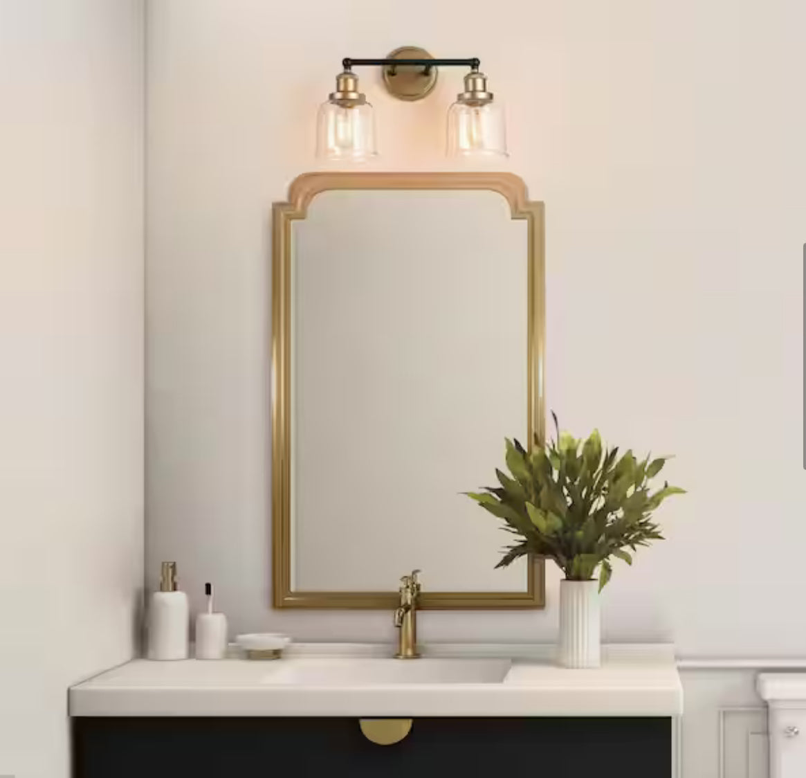 Uolfin Modern Dome Bathroom Vanity Light 2-Light Black and Brass Bell Wall Sconce Light with Clear Glass
