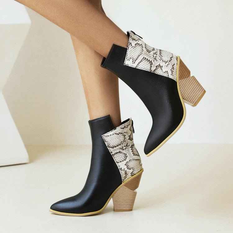 Coffee Rain Boots : With Snake Print High Heel