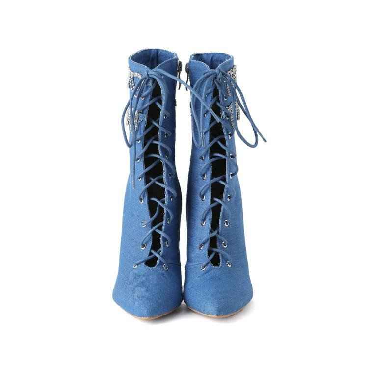 Rhinestone Chain Stiletto Pointed Toe : Ankle Boots