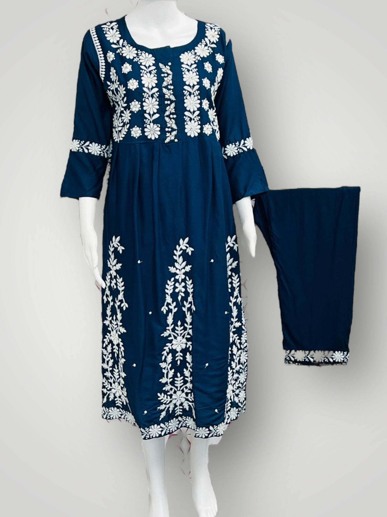 Rayon kurti pant set | chikankari work