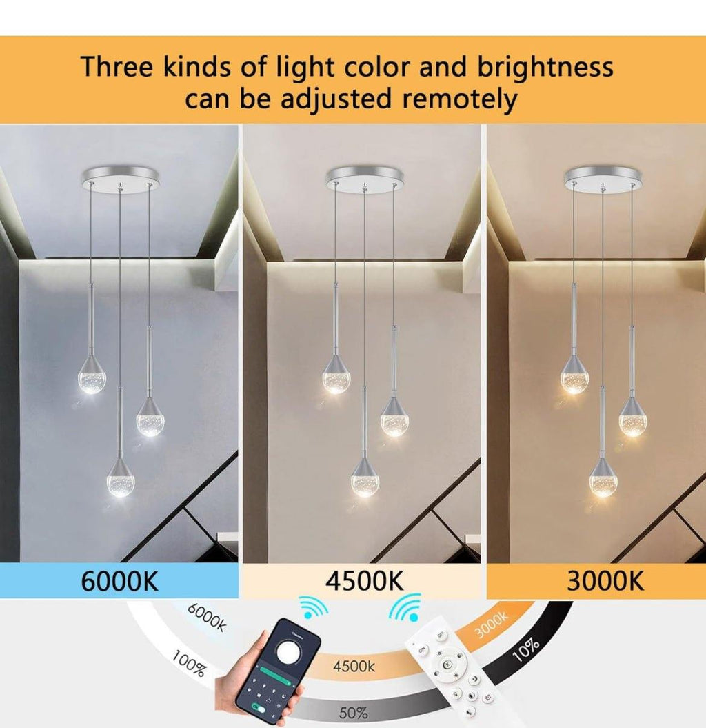 HAIXIANG Mini Chandeliers 3-Lights Modern Chrome Light Pendant Lights