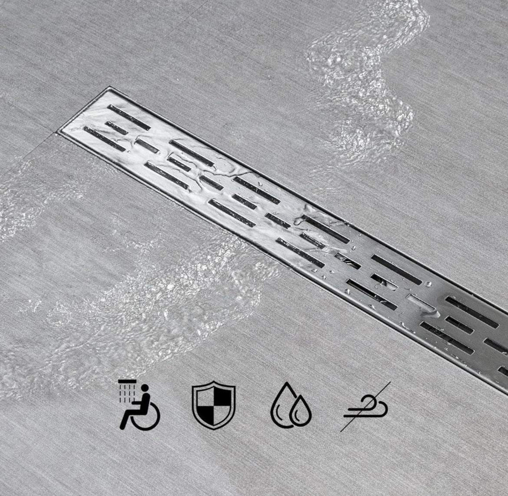 SaniteModar Linear Shower Drain, High Flow Rate Removable Grate Shower Drain 32 inch,Brushed 304 Stainless Steel Linear Drain with Hair Strainer,