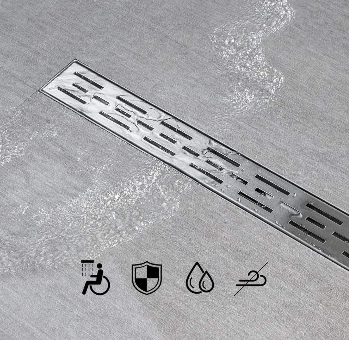 SaniteModar Linear Shower Drain, High Flow Rate Removable Grate Shower Drain 32 inch,Brushed 304 Stainless Steel Linear Drain with Hair Strainer,