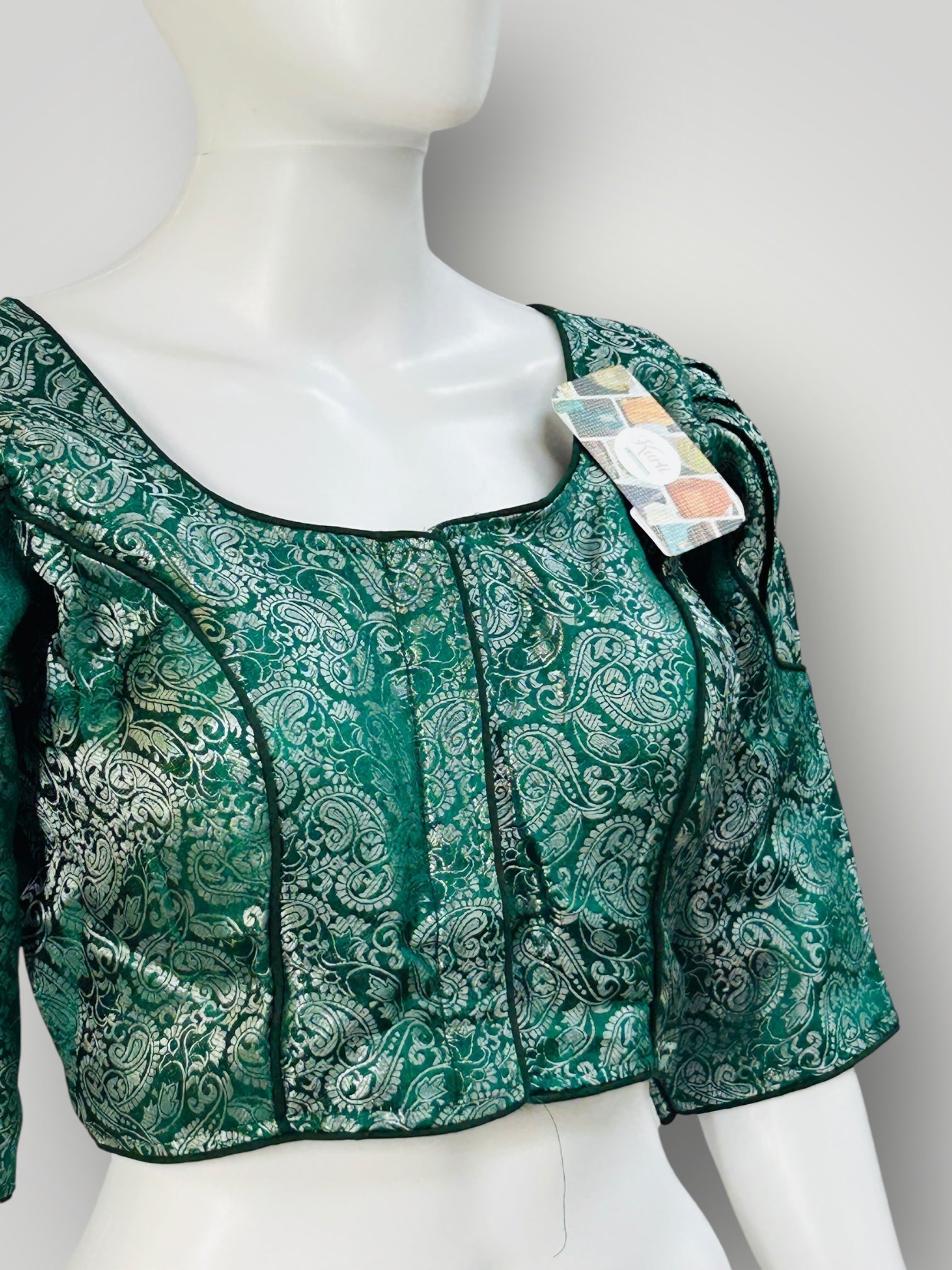 Green- Silver : silk readymade blouse