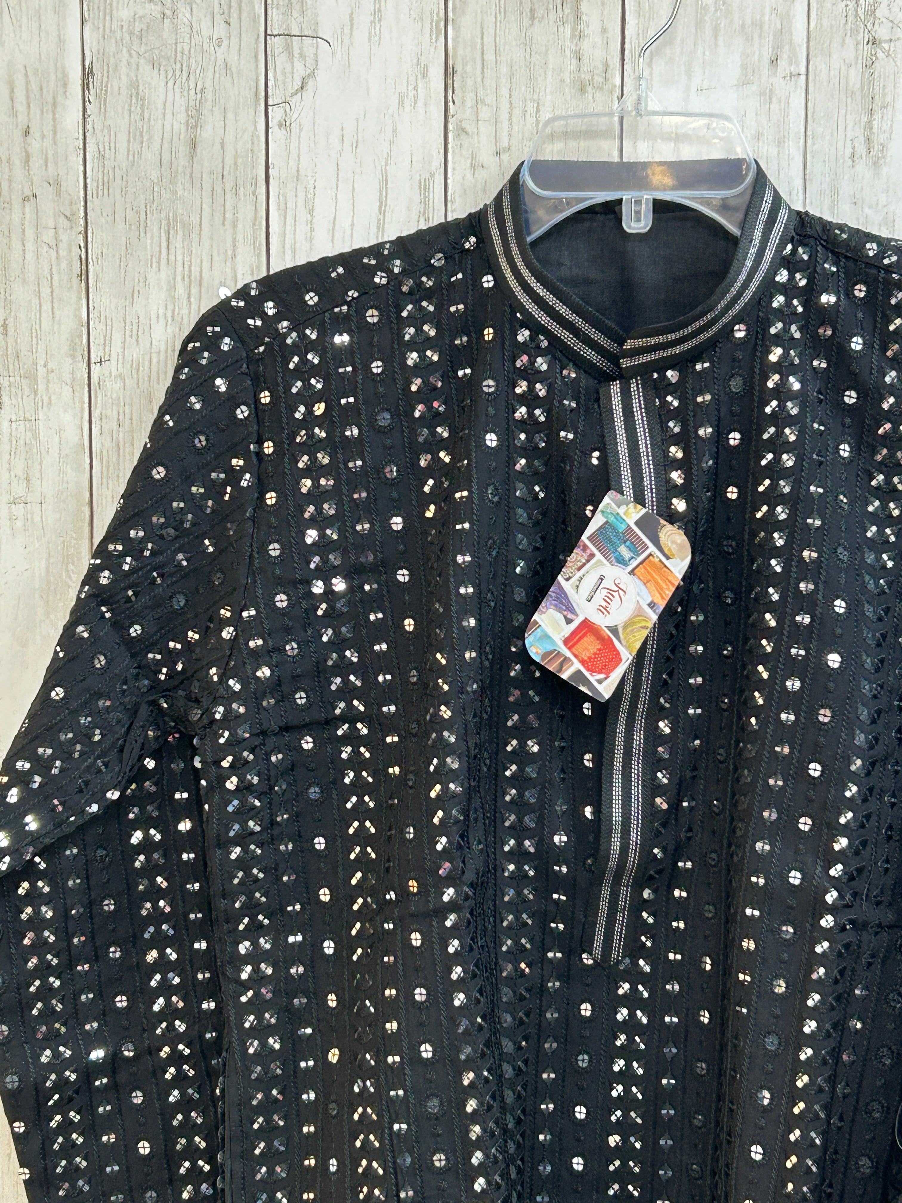 Black mirror work kurta pajama for men