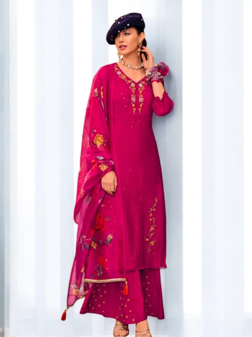 Crape silk sharara set