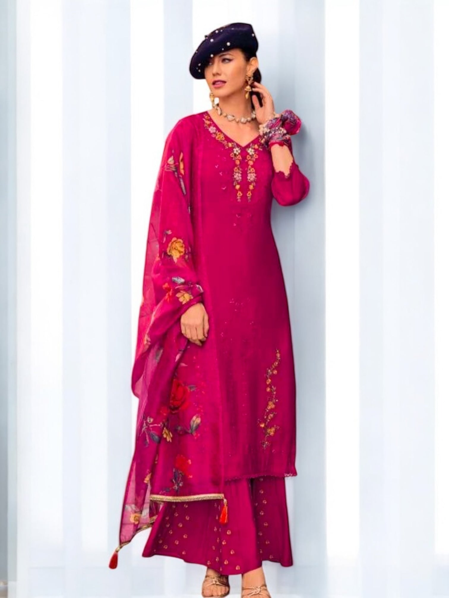 Crape silk sharara set