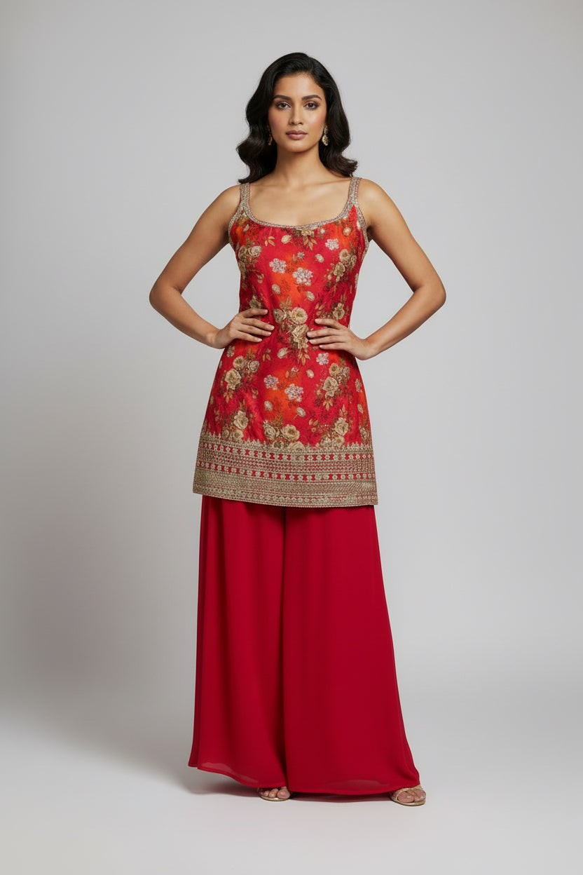 Chinon silk sharara suit