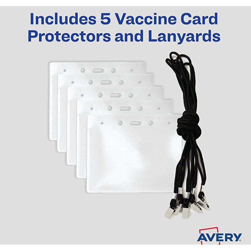 Avery CDC Vaccine Card Holders and Lanyards, 4" x 3", Landscape, 5 Prepunched ID Card Holders and Lanyards (02913)e