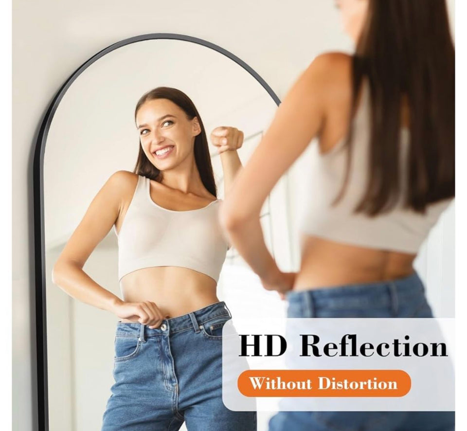 DUMOS Arched Full Length Mirror with Stand 64"x21" Floor Standing Aluminum Frame for Bedroom Body Hanging Leaning Modern Simple Home Decor Shatter-pro